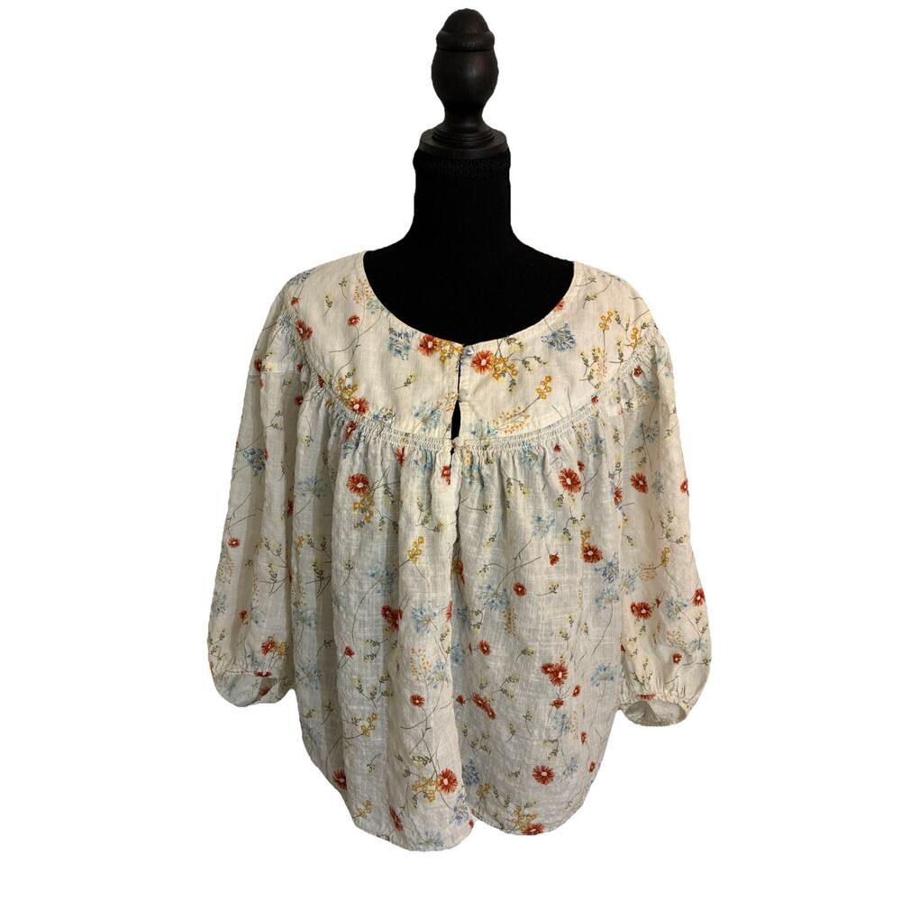 Women's Floral Print Size XL ANA Blouse Top BOHO VINTAGE